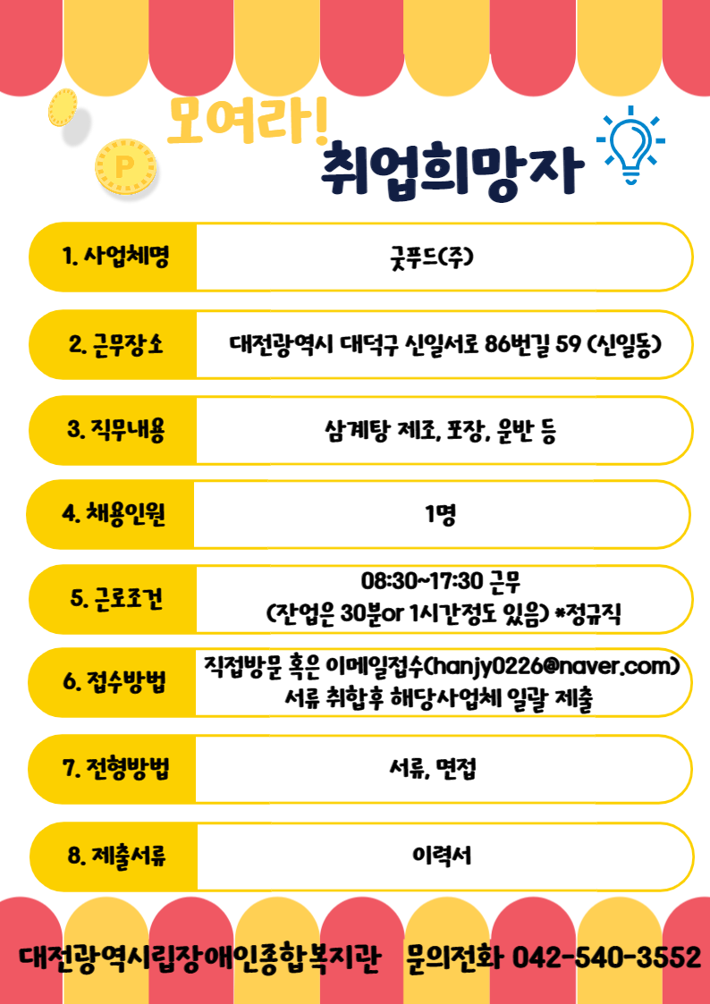 2022년 4월 5주차 구인사업체 정보제공 안내-굿푸드(주) 2022년 4월 5주차 구인사업체 정보제공 안내-굿푸드(주)