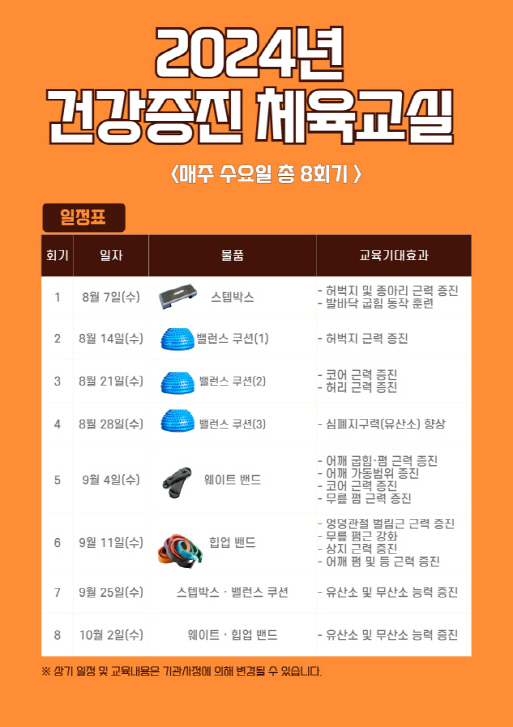 2024년 건강증진 체육교실 이용자 모집 안내 2024년 건강증진 체육교실 이용자 모집 안내