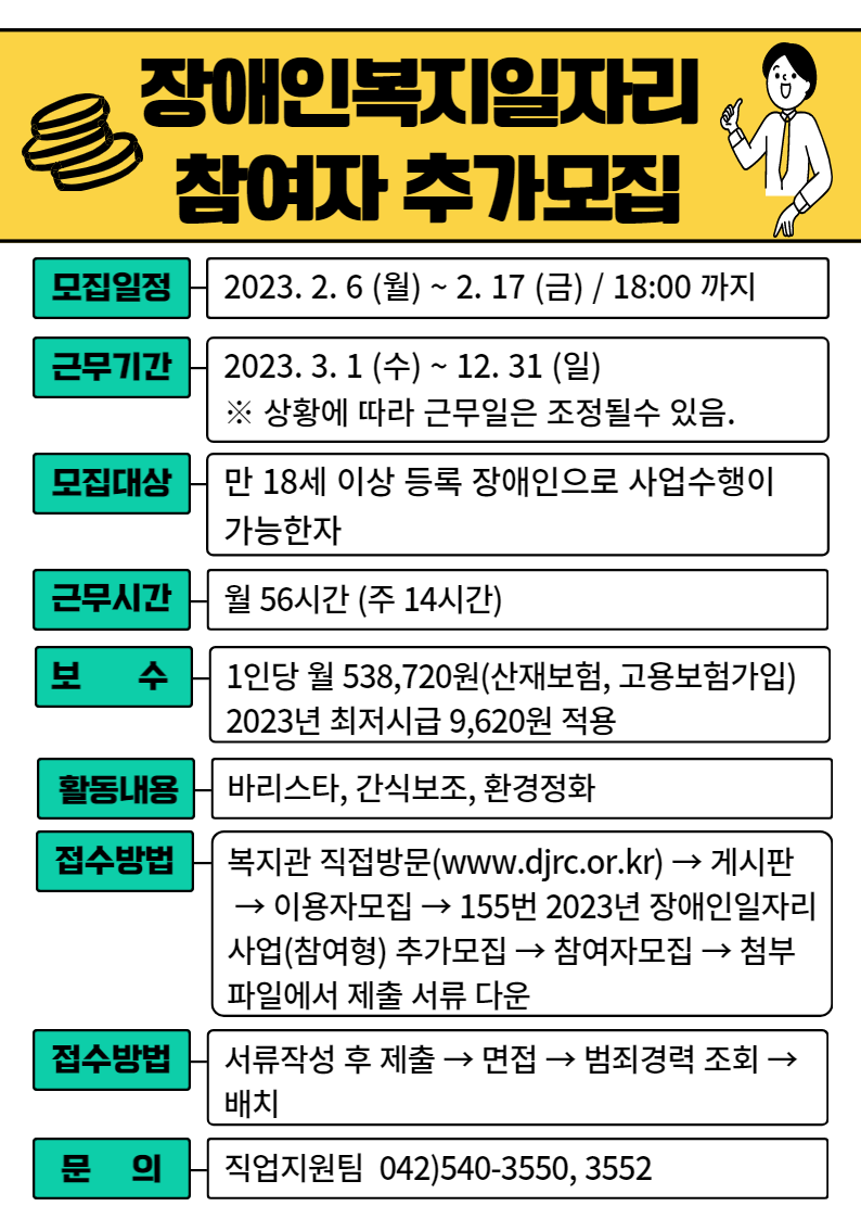 2023년 장애인일자리사업(참여형) 참여자 추가모집